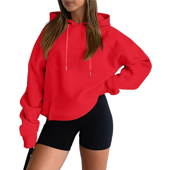 Homozy Hoodie for Women Long Sleeve Sweatshirts with Pockets 2025 Casual Outfits Workout Winter Clothes Red M