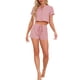 thumbnail image 2 of INSPIRAR CHIC Conjunto de Pijamas de Mujer de Tejido Waffle con Botones de Manga Corta y Pantalones Cortos 2 Piezas Set de Lounge L Rosa, 2 of 6