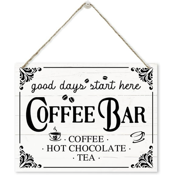 Wood Sign 10x5 Inch Coffee Decor, Good Days Start Here Sign, Coffee Bar Sign Coffee Station Door Sign, Farmhouse Coffee Sign for Coffee Shop Decor, Home Kitchen Decor