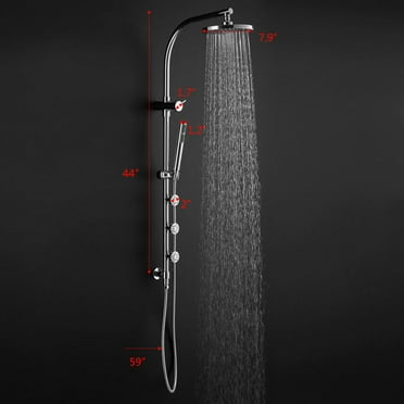 Finihen Shower Panel, Shower Panel Tower System, 44 Inch Chrome Brass Rainfall Shower Panel Wall Mount with Hand Shower, Silver