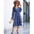 thumbnail image 3 of Women's Spring Dress, Long Sleeve Mini Tunic Casual V Neck Wedding Guest Dresses, 3 of 7