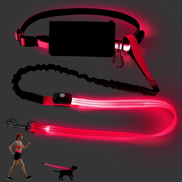 Vizbrite Laisse pour Chien Mains Libres à LED, Laisse de Taille pour Promenade, Laisse Lumineuse Rétractable, Laisse Réfléchissante pour Course Jogging, Entraînement, Randonnée