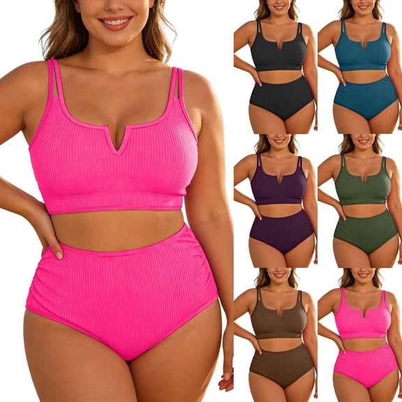 Plus Size Tankini Swimsuits for Women 2 Piece Swim Top with Bottoms Solid Bathing Suit Party Swimwear XXXXL