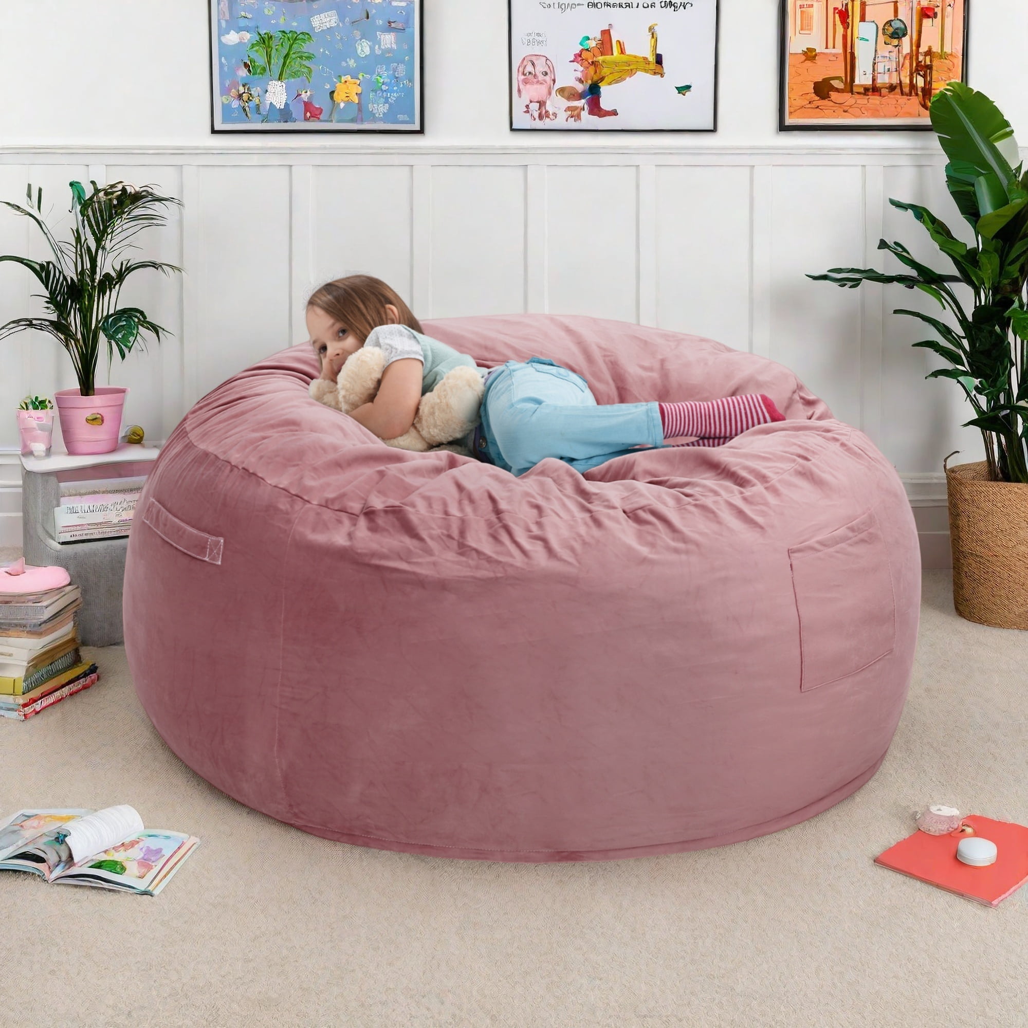 TUAREX 3.5FT Memory Foam Bean Bag Chair, with Removable Cover, Comfy Bean Bag Chairs for Adults, Kids, for Living Room, Bedroom, Pink