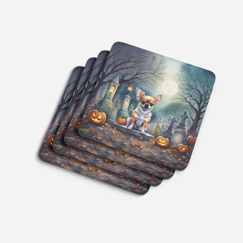 Chihuahua Spooky Halloween Foam Coaster Set of 4 3.5 in x 3.5 in