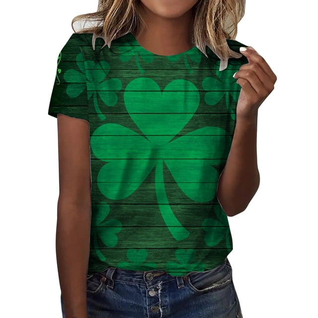 QIPOPIQ T-Shirts à Manches Courtes pour Femmes à Col Rond T-Shirts de la Saint-Patrick Hauts T-Shirt Shamrock T-Shirt Vert Tunique T-Shirts de la Saint-Patrick Imprimés T-Shirts à Col Rond pour Dames T-Shirts de Fête T-Shirts Graphiques Aubaines