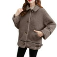 thumbnail image 2 of gbyLJF Women's Fleece Jacket Solid Color Button Down Laple Plush Coat Winter Thickened Warm Outwear Jacket with Pockets, 2 of 6