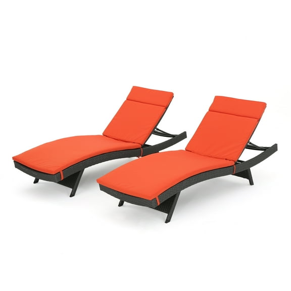 Savana Outdoor Wicker Lounge with Orange Water Resistant Cushion, Set of 2, Grey
