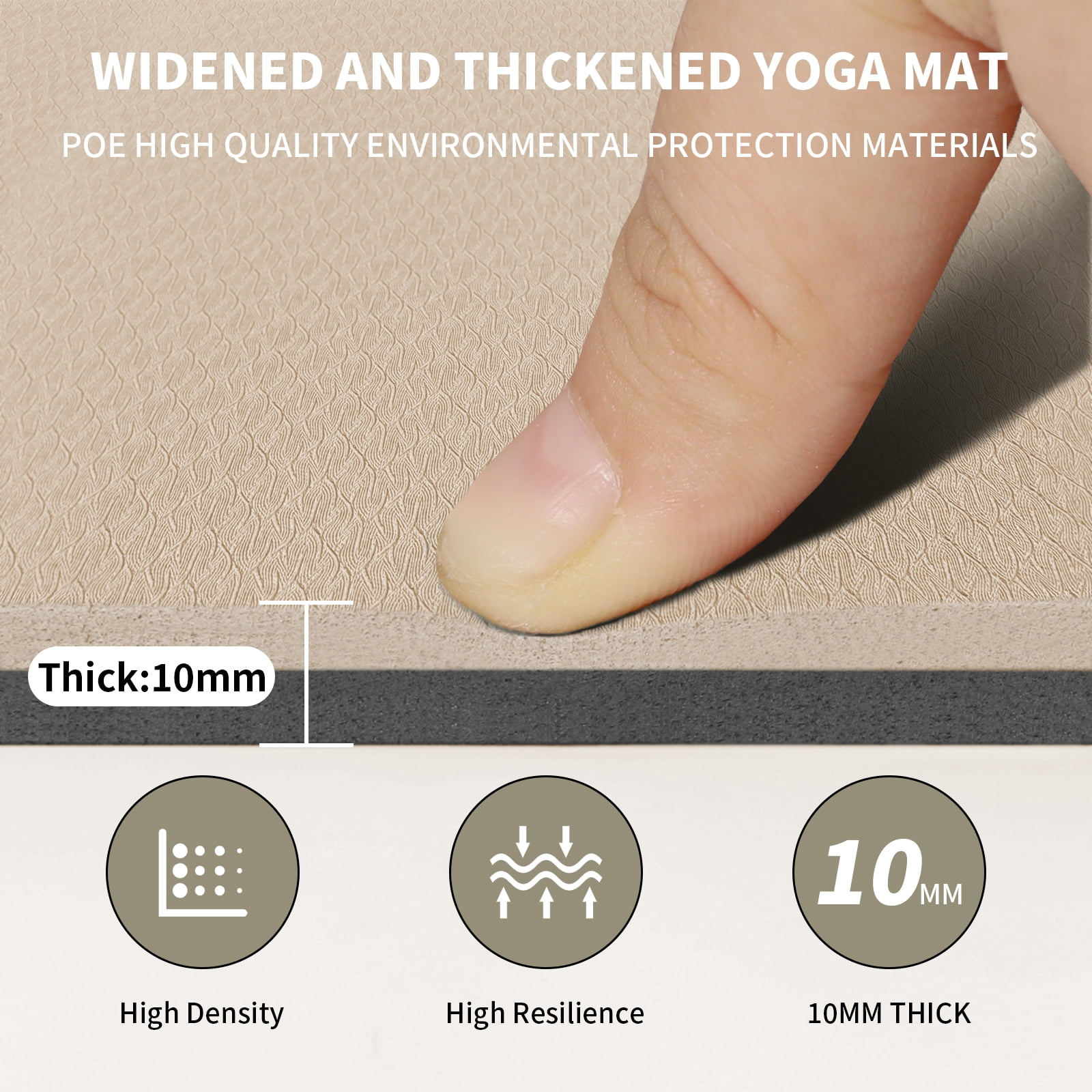 10mm Large Yoga Mat (6'x 4') with Soft Fabric - Extra Long and Wide 72 x 48 x 0.4 inches, Non-Slip Surface, Eco-Friendly, Thick Wide Yoga Mat for Home Workouts or Gym Fitness .Beige＋Black