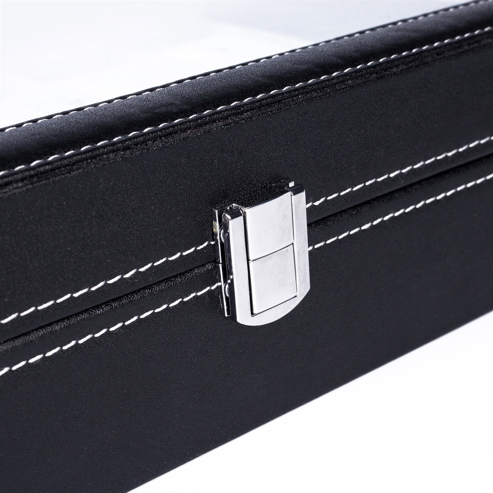 12 Compartments Leather Watch Box Top-Opening Watch Storage Case Portable Watch Organizer Black
