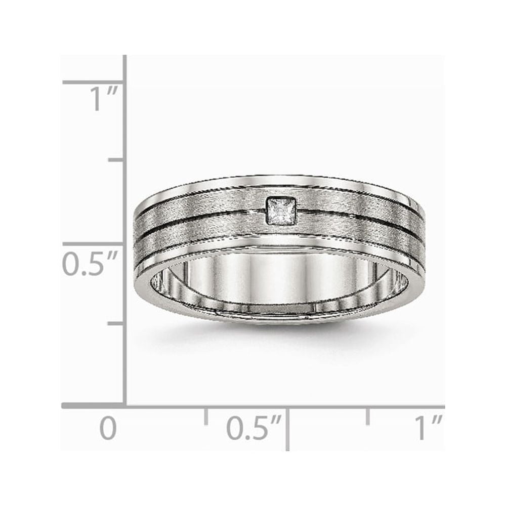 Stainless Steel Brushed and Polished Grooved CZ Ring