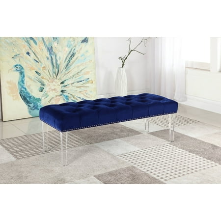 Best Master Furniture Suede Upholstered Tufted Bench with Acrylic Legs, Navy