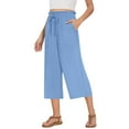 thumbnail image 3 of Frostluinai Womens Capris for Summer with Pocket High Waist Paper Bag Pants Solid Color Baggy Wide Leg Capris Casual Vacation Capri Pants, 3 of 9