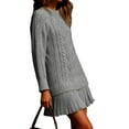 thumbnail image 2 of Robe Chandail en Tricot Torsadé pour Femmes, Col Ras du Cou, Manches Longues, Mini-Robe Plissée, Style Deux-en-un, Robe Patchwork, Gris, G, 2 of 7