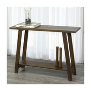 Volsa Rustic Modern 2-Tier Solid Wood Console Table in Walnut