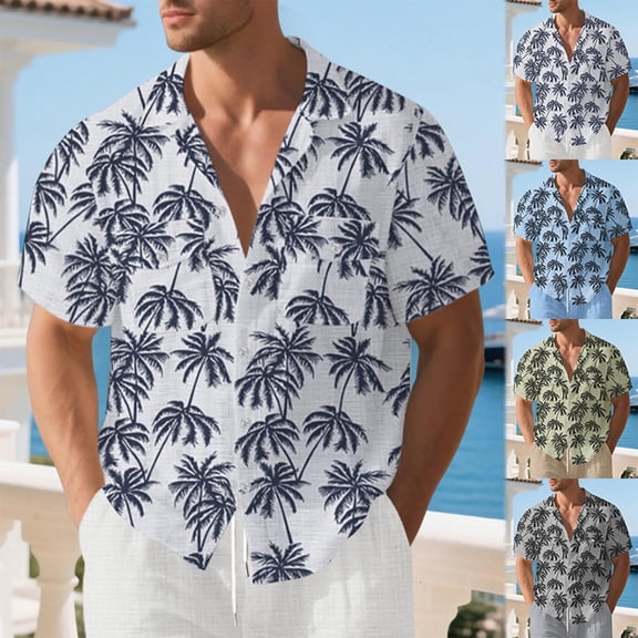 BRGZLK Men's Short Sleeve Hawaiian Printed Shirt with Pocket Loose Button Down Casual Shirts Summer Vacation Travel Tops Plus Size