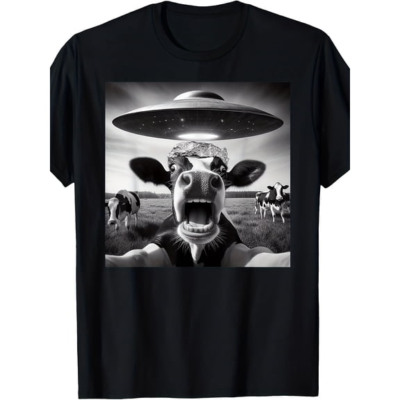 Funny Alien UFO Abduction Cow Graphic Vintage Grunge Y2k Cotton Men's Women's T-Shirt