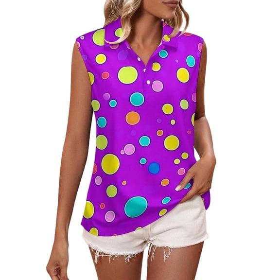 VOUZZA Women's Sleeveless Polka Dot Print Lapel Polo Golf Shirt Athletic Tennis Tank Top Sports Activewear