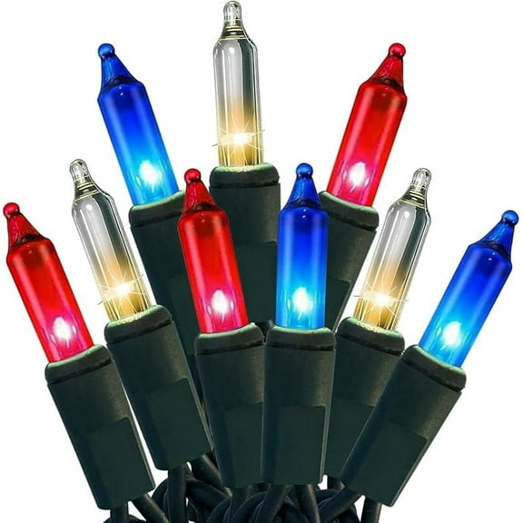 Red White Blue 4th of July Patriotic Day Decorations Lights 100 Count Mini String Lights with Green Wire for Outdoor Indoor Christmas ,Holiday,Party, Independence Day Decor,UL Certified (21feet)