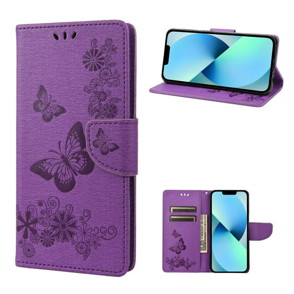 TECH CIRCLE Embossed Butterfly Case for 2022 iPhone 14 Plus (6.7") - Foldable Stand Lightweight Flip Cute Case (Purple)