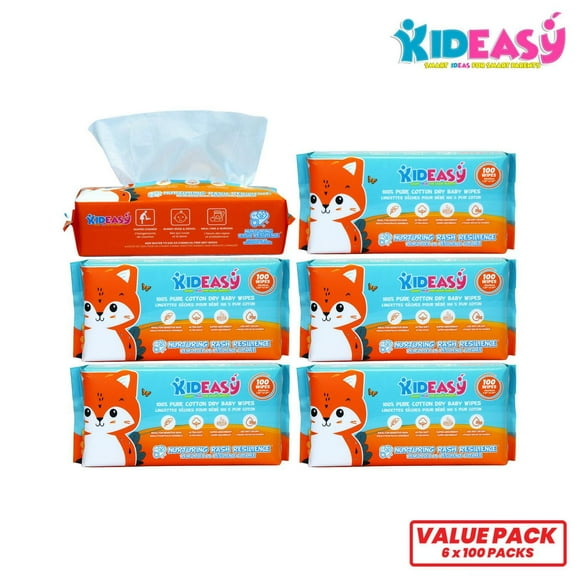 KidEasy-Lingettes sèches pour bébé | 100 % pur coton |Utilisez-les sèches ou humides | Sans parfum, sans produit chimique | Renforcer la résilience cutanée (Paquets de 600 lingettes) KidEasy Lingettes sèches-600 P