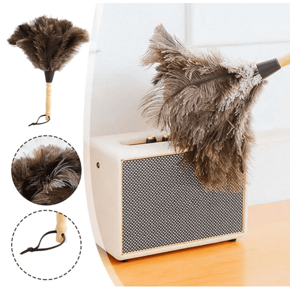 Ostrich Feather Duster, Reusable Washable Feather Construction, Wood Hand Grip For Convenient Home, Office And Automobile Interior Dust Work 1pcs