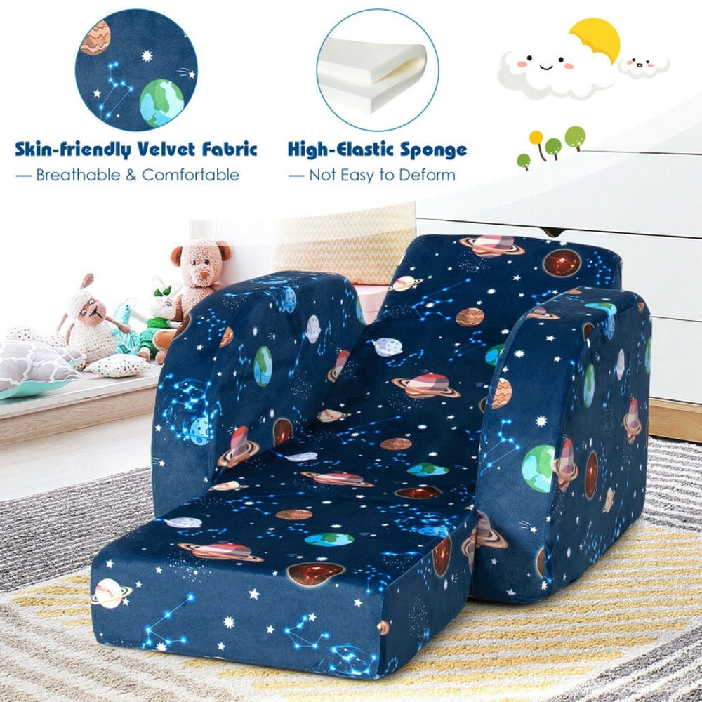 Spaco 3-in-1 Convertible Kid Sofa Bed Flip-Out Chair Lounger for Toddler-Blue, Kids Couch for Kids