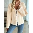thumbnail image 6 of Women'S Tie Front Cardigan Sweaters Contrast Trim Long Sleeve Knit Sweater Fall Winter Loose Fit V Neck Khaki S, 6 of 8
