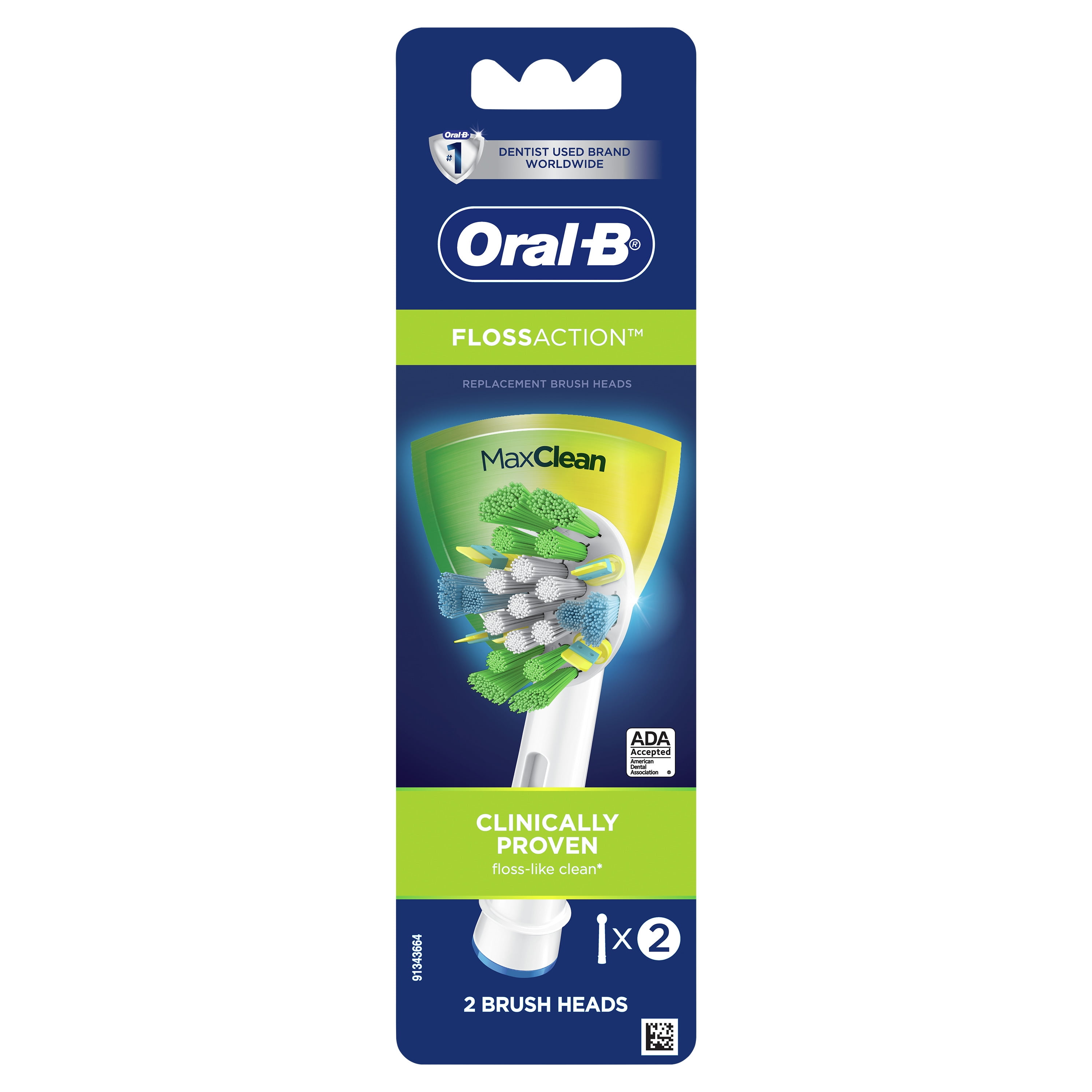 Oral-B FlossAction Electric Toothbrush Replacement Head, White, 2 Ct