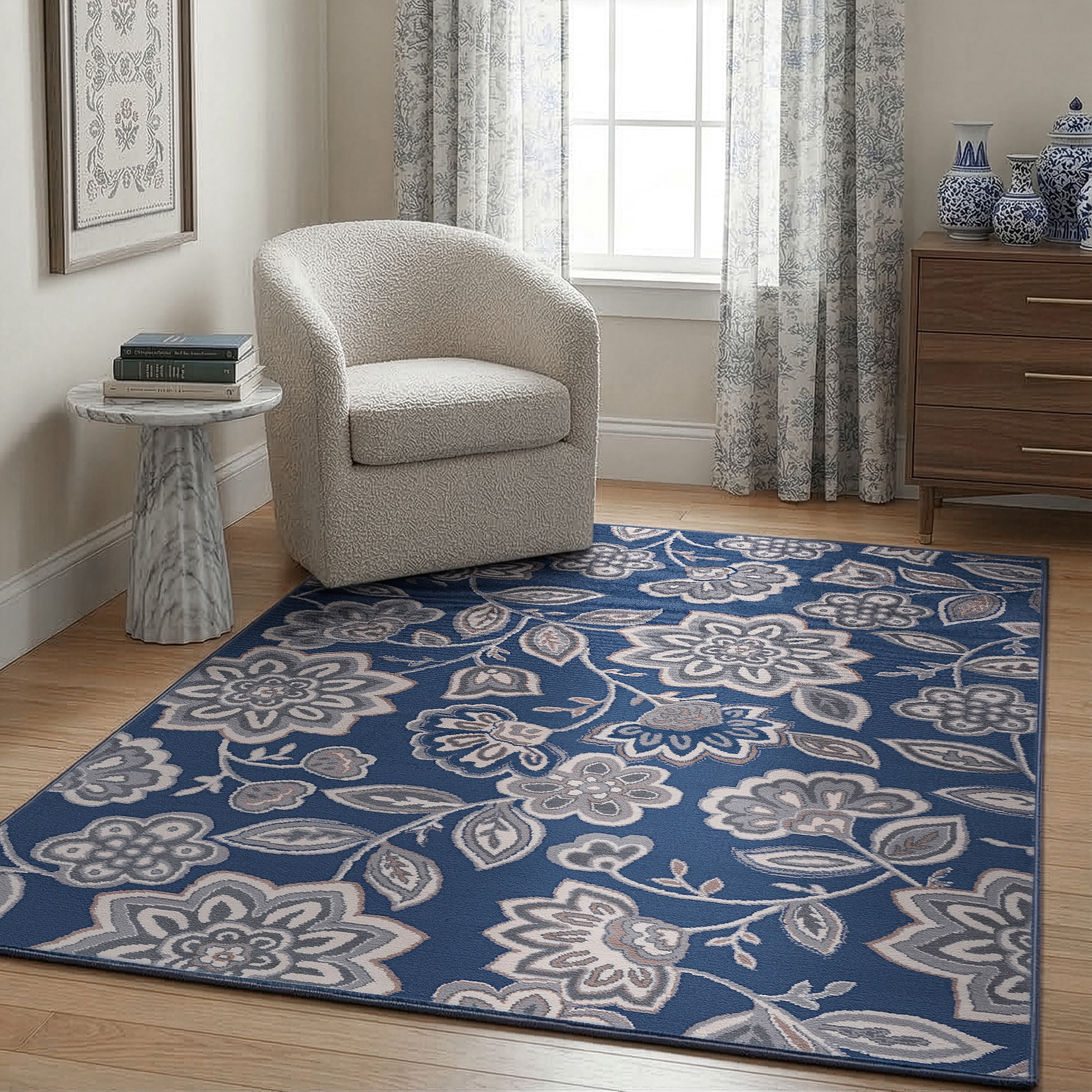 Madison Transitional 9' x 12' Navy and Cream Polypropylene Indoor Area Rug