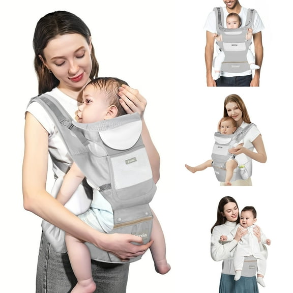 Fxcoia Baby Carrier with Hip Seat 6 in 1 Baby Wraps Carrier Adjustable Ergonomic Holder for Newborn Toddler Gray