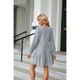 thumbnail image 3 of XCHQRTI Women's V Neck Dress Ruffle Sleeves Long Sleeves Dress Tighten Waist Solid Color Dress, 3 of 8