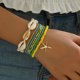 thumbnail image 1 of Pulsera tejida con cuentas de arroz blanco hecha a mano con cordón azul de concha y tortuga tejida para mujer, 1 of 6