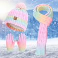 thumbnail image 2 of Hat Scarf Glove Set for Kids Boys Girls Winter Beanies with Pompom Knitted Scarf Thermal Gloves Outdoor Warm Accessories, 2 of 7