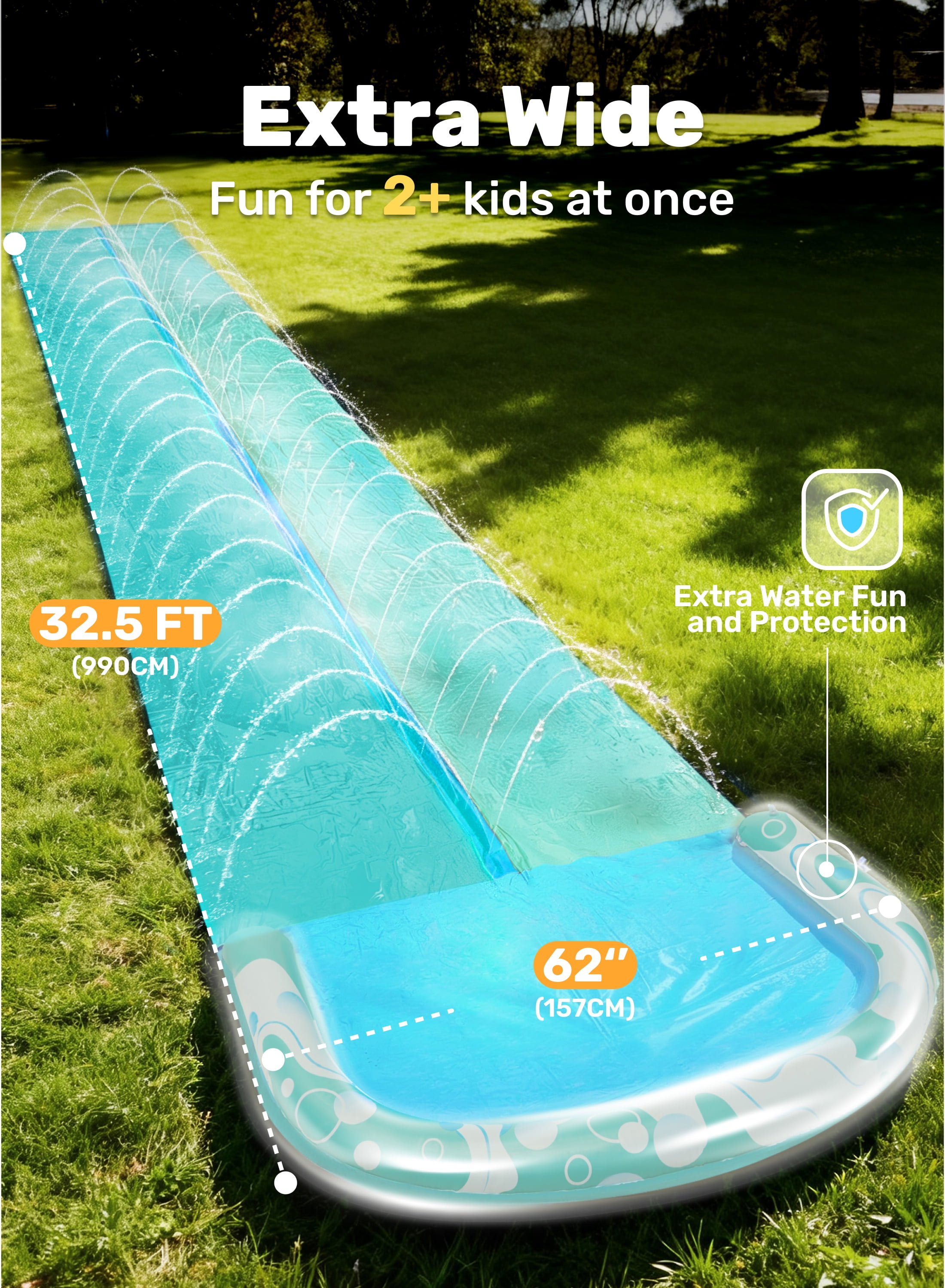 Joyfy 32.5ft Extra Long Water Slide and 2 Inflatable Boards, Heavy Duty Lawn Water Slides 2 Waterslide Slip with Sprinkler for Kids Adults
