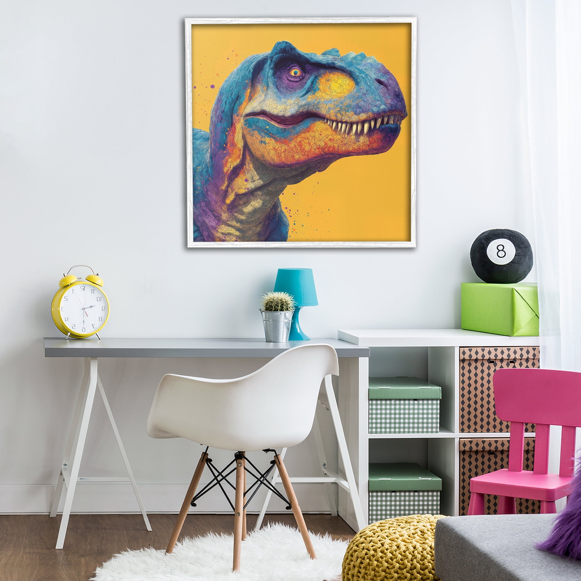 Stupell Industries Vibrant T-Rex Portrait White Framed Giclee Art, design by Wumples