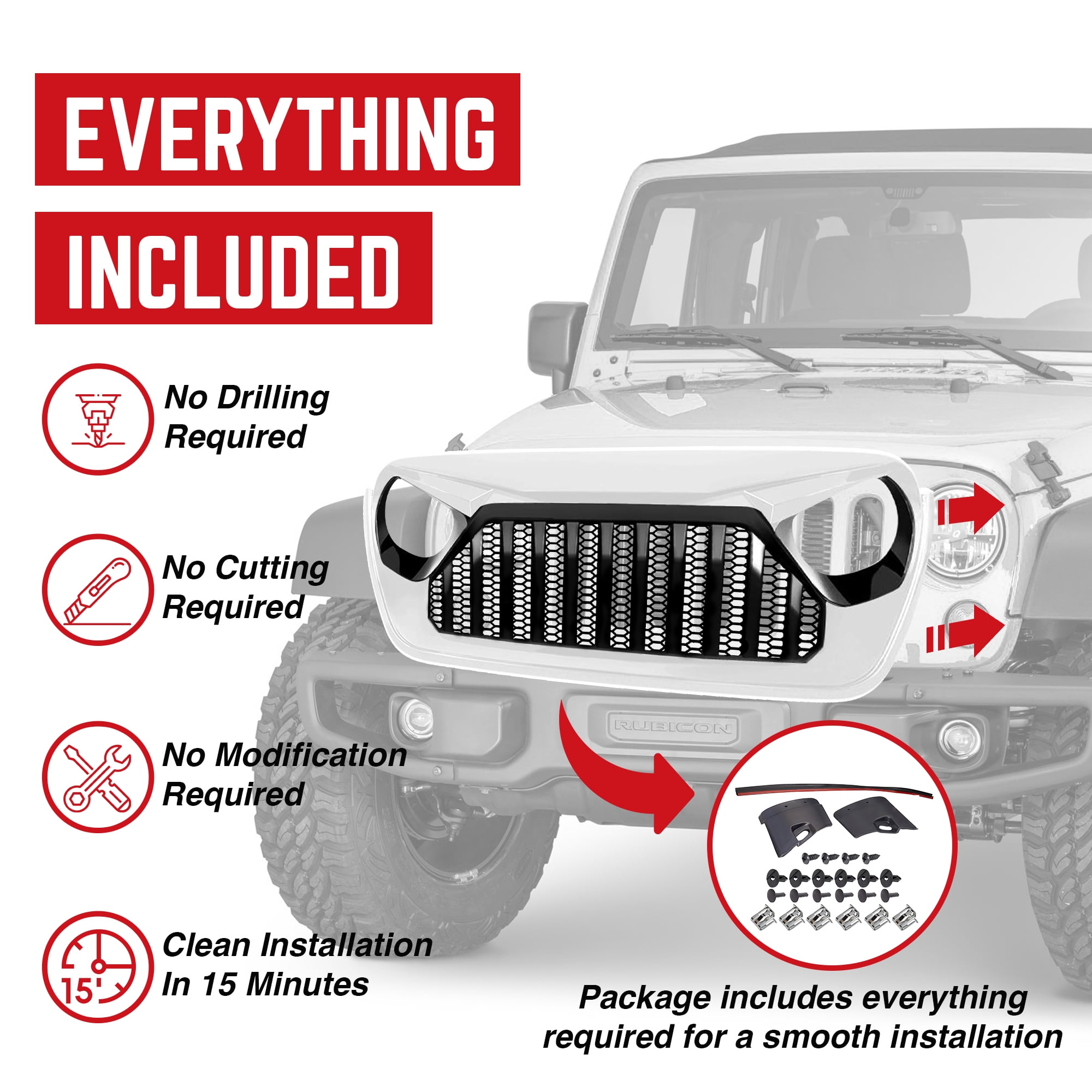 AMERICAN MODIFIED Front Grille for 2018+ Jeep Wrangler JL & Gladiator JT