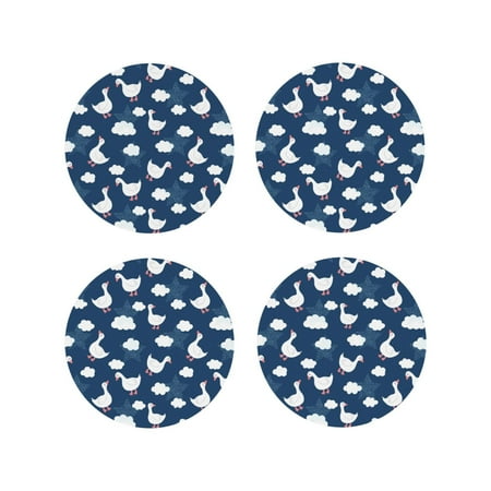 

Fuzoiu Cute Goose On Blue Sky Print Leather Coasters Set Drink Coasters Set of 4 for Tabletop Protection Durable PVC Coasters Home Décor and Housewarming Gift-Round Shape