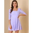 thumbnail image 2 of Vestido de manga abullonada de encaje con cuello cuadrado Allegra K Púrpura XL, 2 of 6