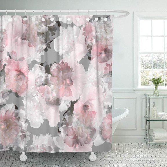 KSADK Floral Tropical Peony Pink Flowers Blossom Amazing Collage Pastel Light Trend Color Shower Curtain Bath Curtain 66x72 inch