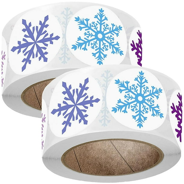 Stickers Invierno FrostFlakes 2Pzas 2x50 Etiquetas Copos de Nieve Ø2.5cm 8 Diseños Papel Adhesivo Mate Multicolor.