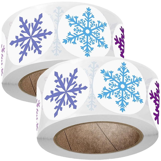 Stickers Invierno FrostFlakes 2Pzas 2x50 Etiquetas Copos de Nieve Ø2.5cm 8 Diseños Papel Adhesivo Mate Multicolor.