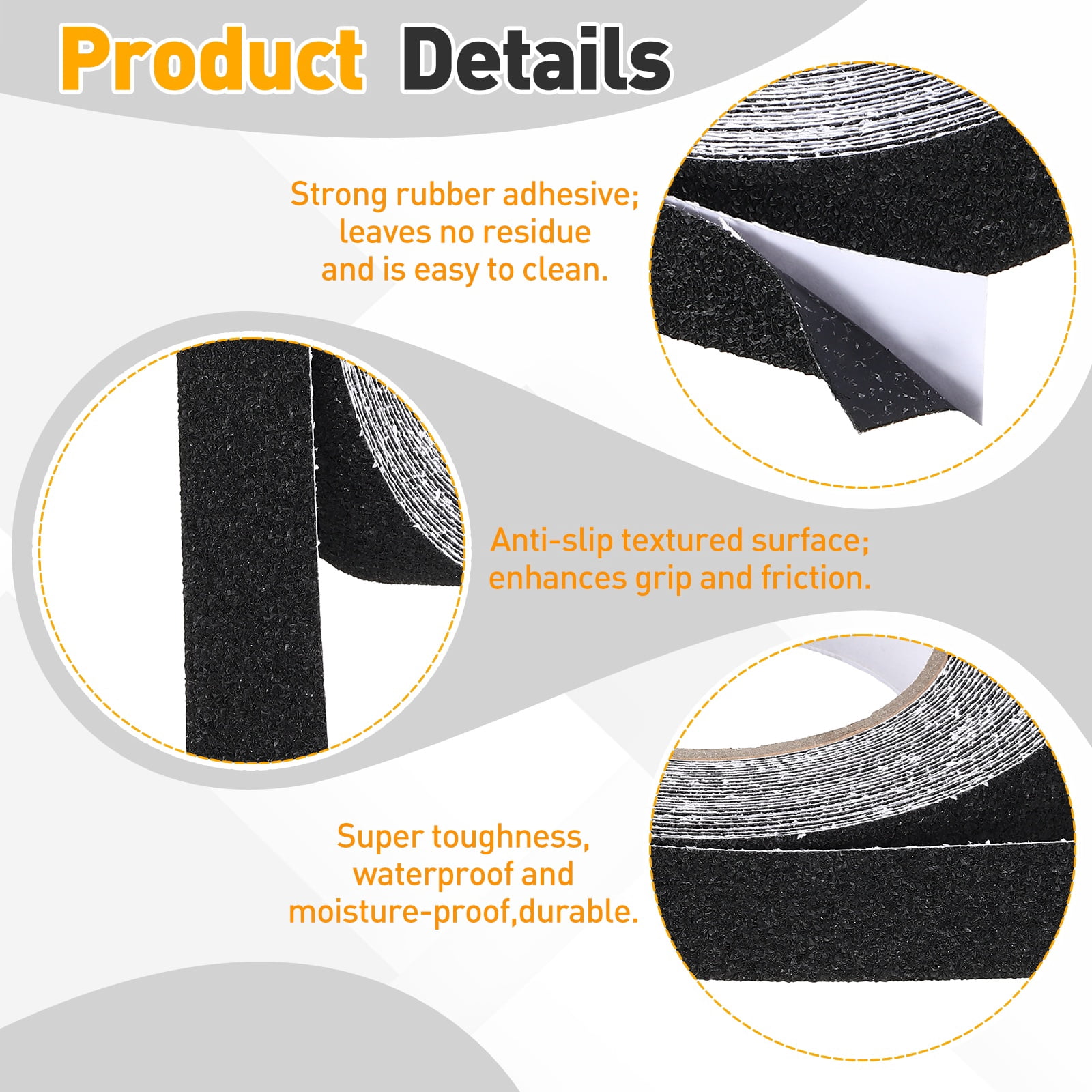 Uxcell 2 Pack Rubber Grip Tape, 1 in x 33 ft Non-Slip Tape with Texture Waterproof Adhesive Non-Abrasive Grip Tapes for DIY Tools, Indoor & Outdoor Stair Steps, Ramp, Black