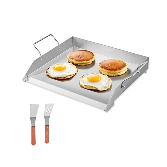 18x16 Flat Top Griddle Stainless Steel - Universal BBQ Grill Pan Cookware for Gas Stovetop; Heavy Duty Griddle with Grease Trough; Large Cooking Surface