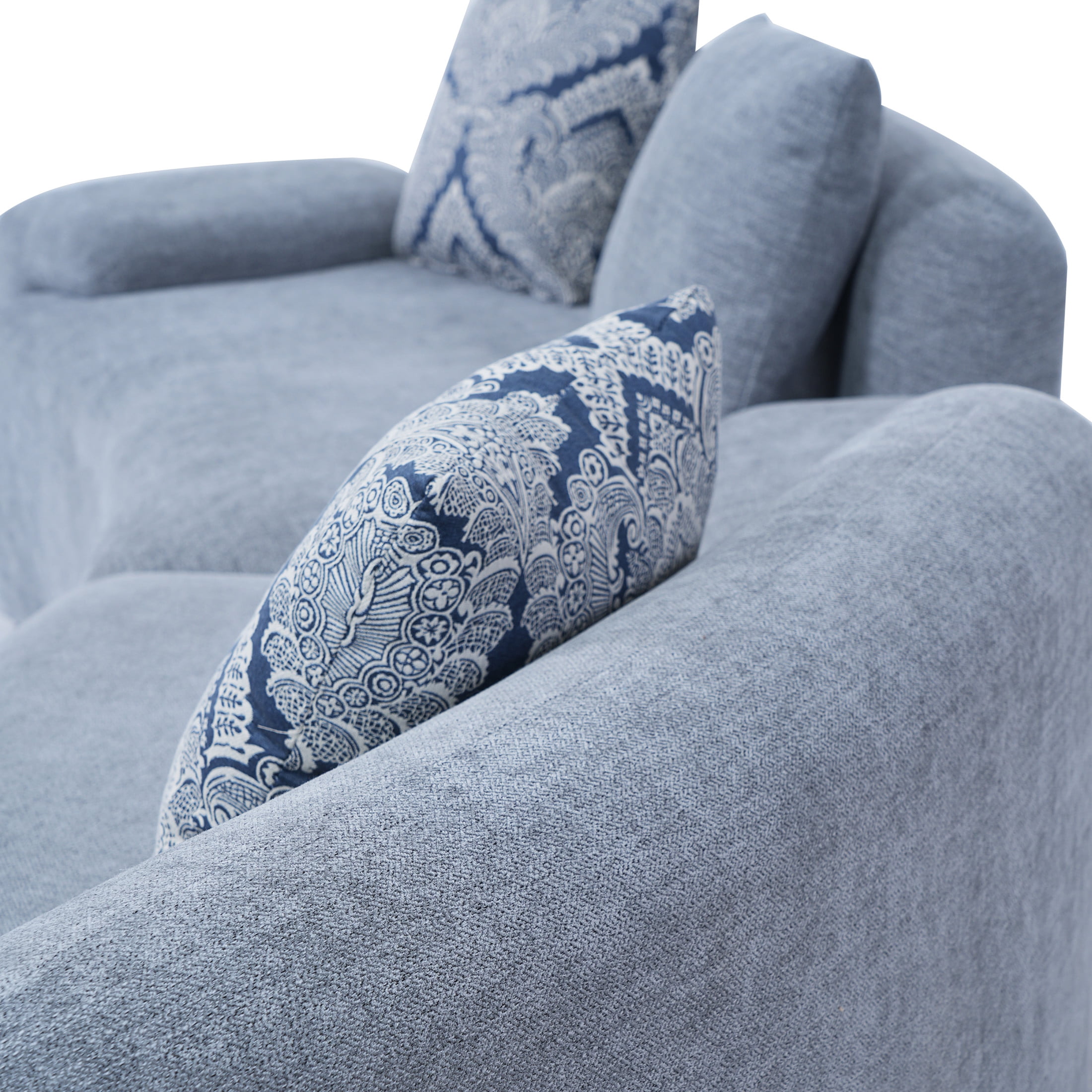 Christopher Knight Home 122" Curved 4-Seat Sofa with Damask Pillows, Upholstered Fabric Couch, Gray