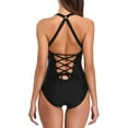 thumbnail image 5 of Women's Deep V-Neck Lace Up Monikini One-Piece Swimsuit Beachwear, 5 of 6
