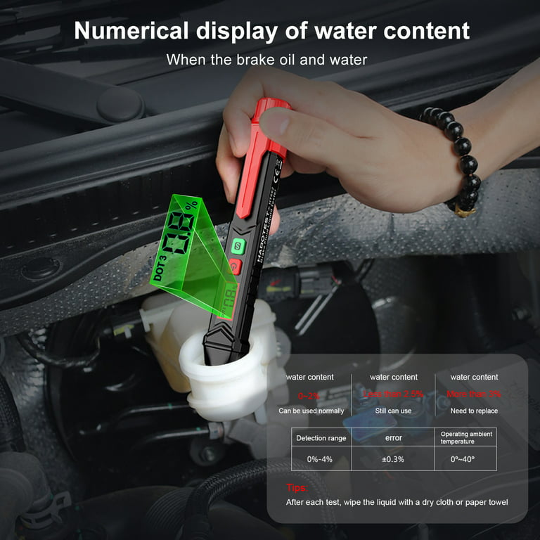 HABOTEST HT662 Brake Fluid Liquid Tester LCD Digital Brake Oil Detecting  Pen Automobile Motorcycle Brake Fluid Content with Sound 3-Color Backlight  