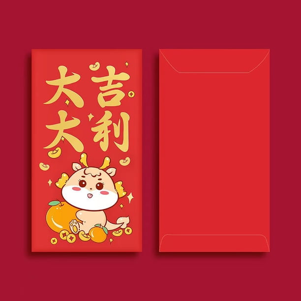 Xihbxyly Juego de Sobres Rojos 2024, Diseño Estampado En Dorado, Tradición Festiva China, Regalo Universal de Año Nuevo, Buena Suerte, Decoración Del Hogar, Paquete de 8, Tamaño 17 X 9 Cm