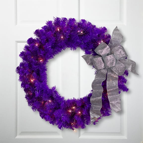 Northlight Pre-Lit Artificial Pine Christmas Wreath - 24" - Purple - Clear Lights