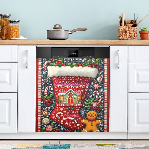 Christmas Theme Dishwasher Magnet Cover for Washers Fridge Panel Decal 23"W x 26"H Inch